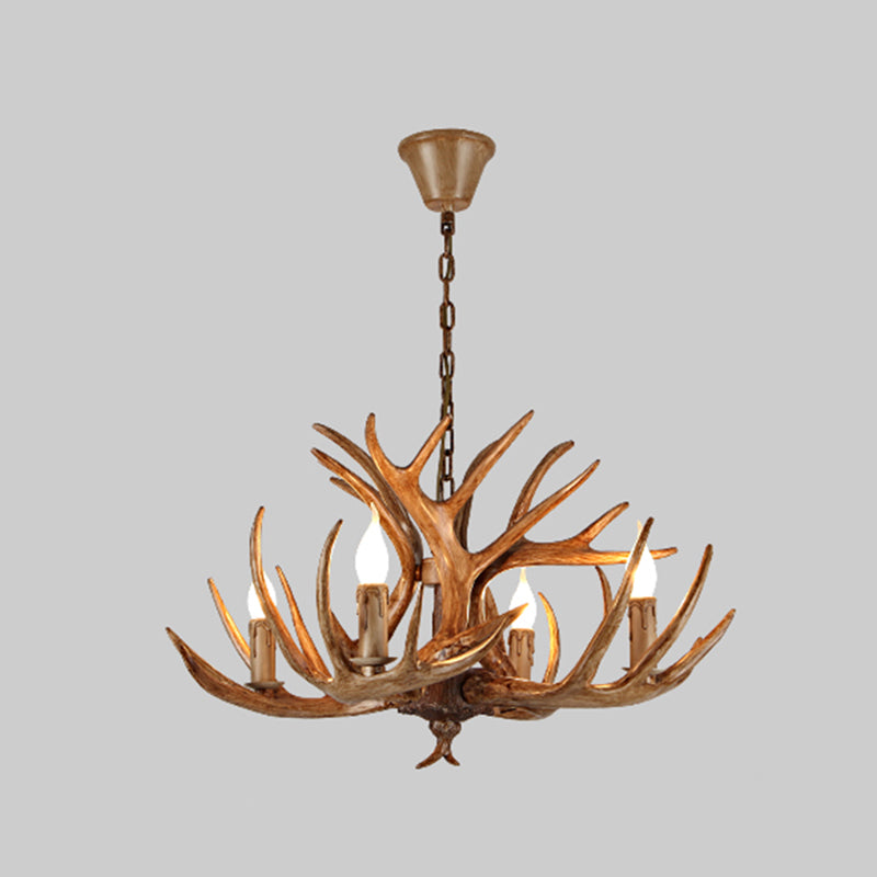 Antler Shape Resin Chandelier Light Rustic Restaurant Pendant Light Fixture in Brown