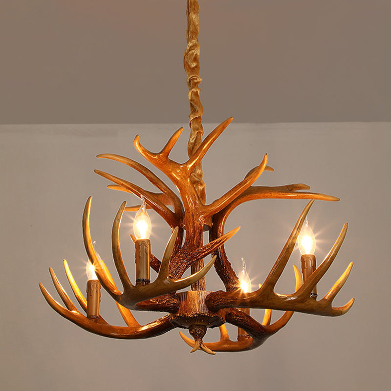 Resin Deer Horn Shaped Suspension Light Traditional Restaurant Chandelier Lighting