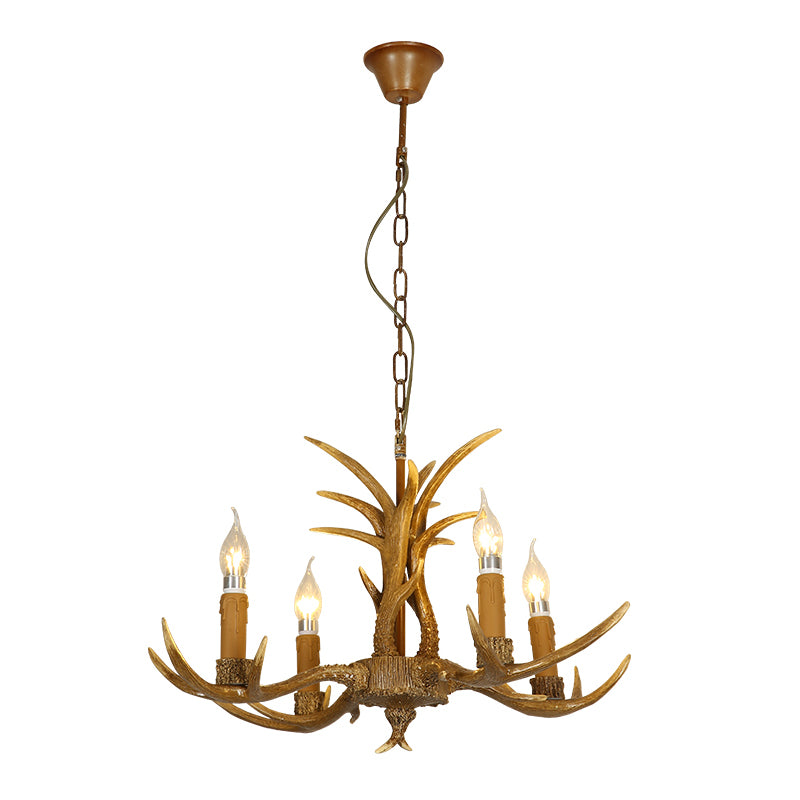 Deer Horn Resin Ceiling Lighting Traditional Restaurant Chandelier Light Fixture in Yellow