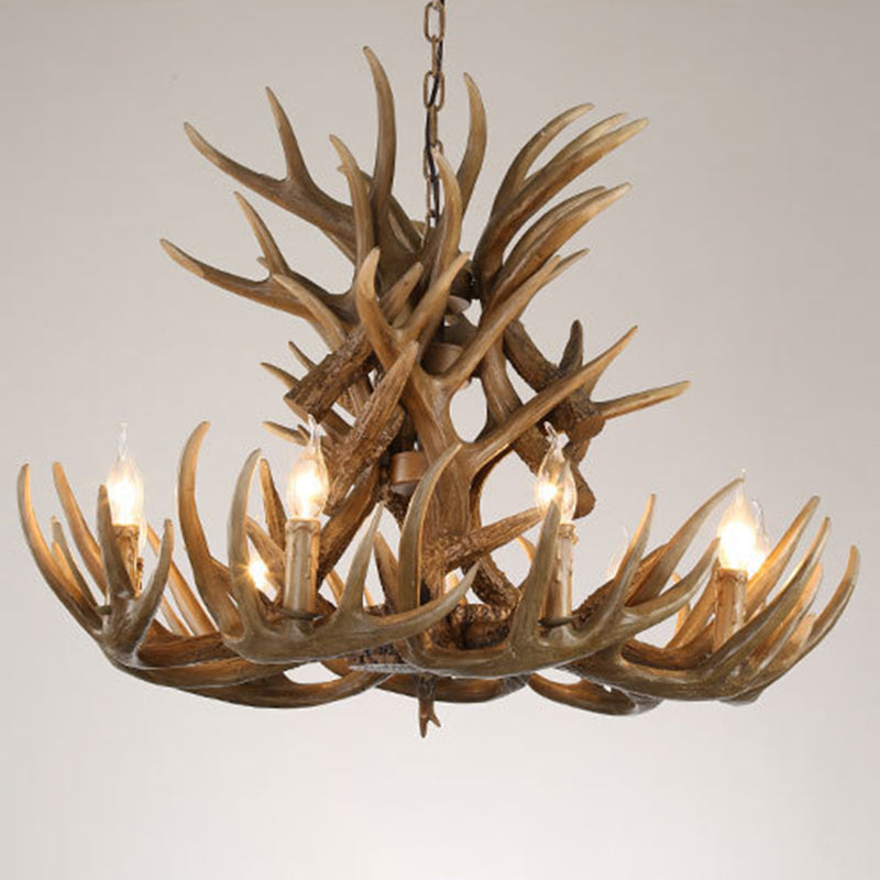 Brown Deer Horn Ceiling Lighting Traditional Resin Living Room Chandelier Light Fixture