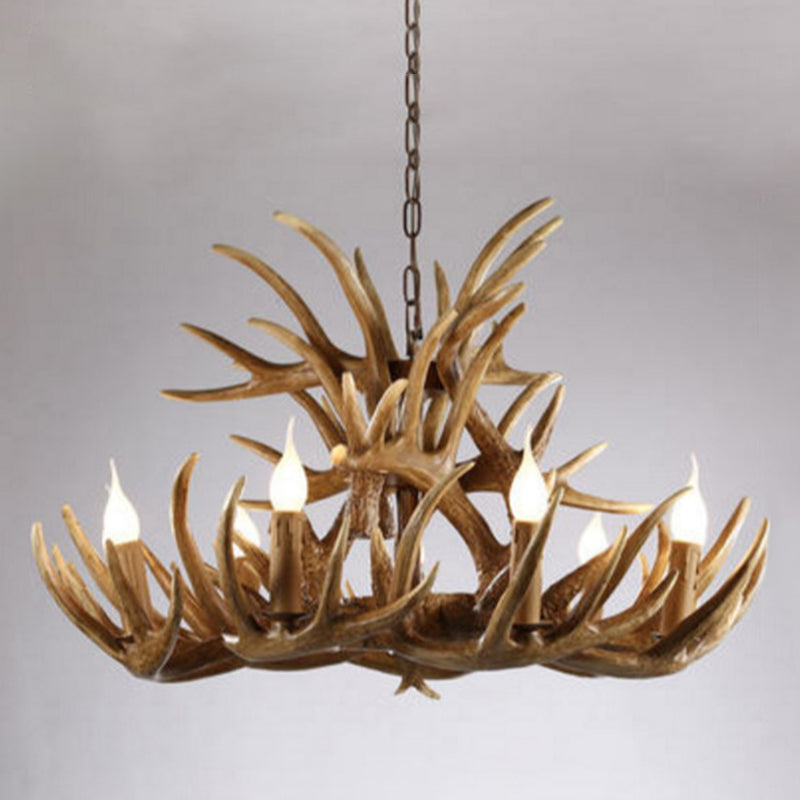 Brown Deer Horn Ceiling Lighting Traditional Resin Living Room Chandelier Light Fixture