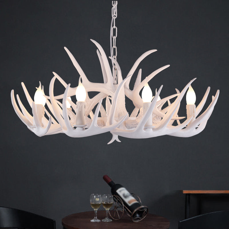 Deer Horn Shaped Resin Chandelier Lighting Retro Dining Room Pendant Light Fixture