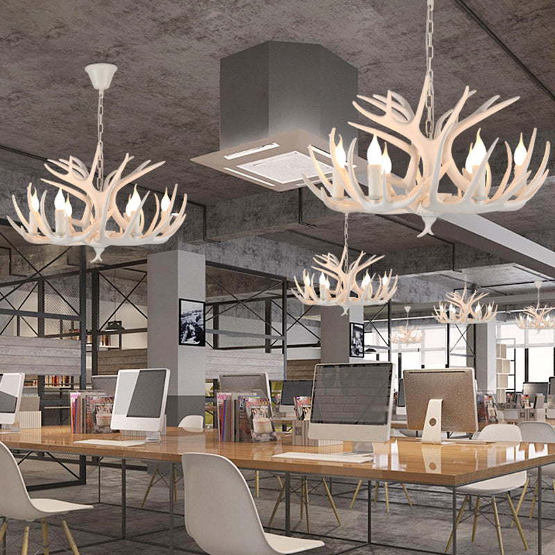 Deer Horn Shaped Resin Chandelier Lighting Retro Dining Room Pendant Light Fixture