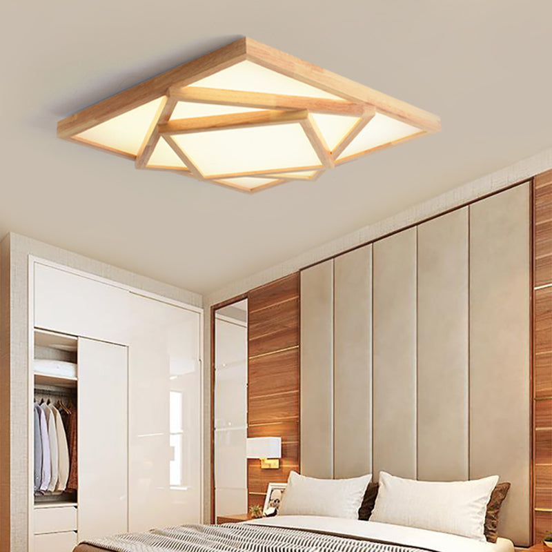 19"/25"/31.5" Wide Square Ceiling Light Minimalist Wood Beige LED Flush Mount Lamp in White/Warm/Natural Light