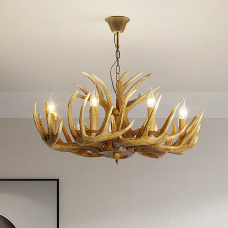 Resin Antler Shaped Suspension Lighting Rustic Living Room Chandelier Light Fixture