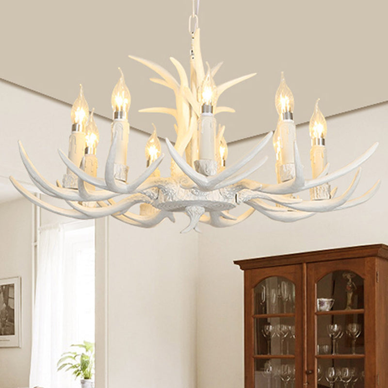 White Deer Horn Shaped Chandelier Lighting Classic Resin Living Room Pendant Light