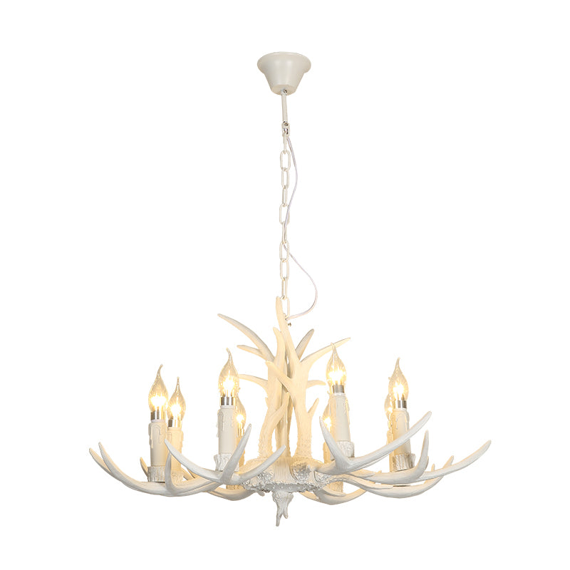 White Deer Horn Shaped Chandelier Lighting Classic Resin Living Room Pendant Light