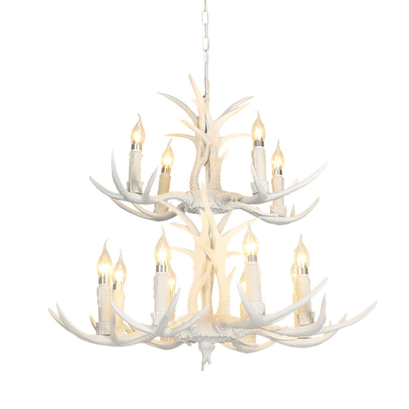 White Deer Horn Shaped Chandelier Lighting Classic Resin Living Room Pendant Light