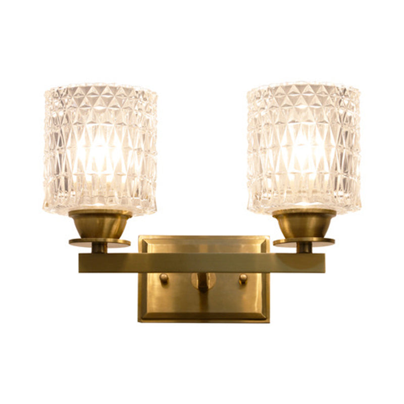 Cylinder Shaped Wall Light Fixture Contemporary Lattice Glass Brass Wall Lighting for Corridor