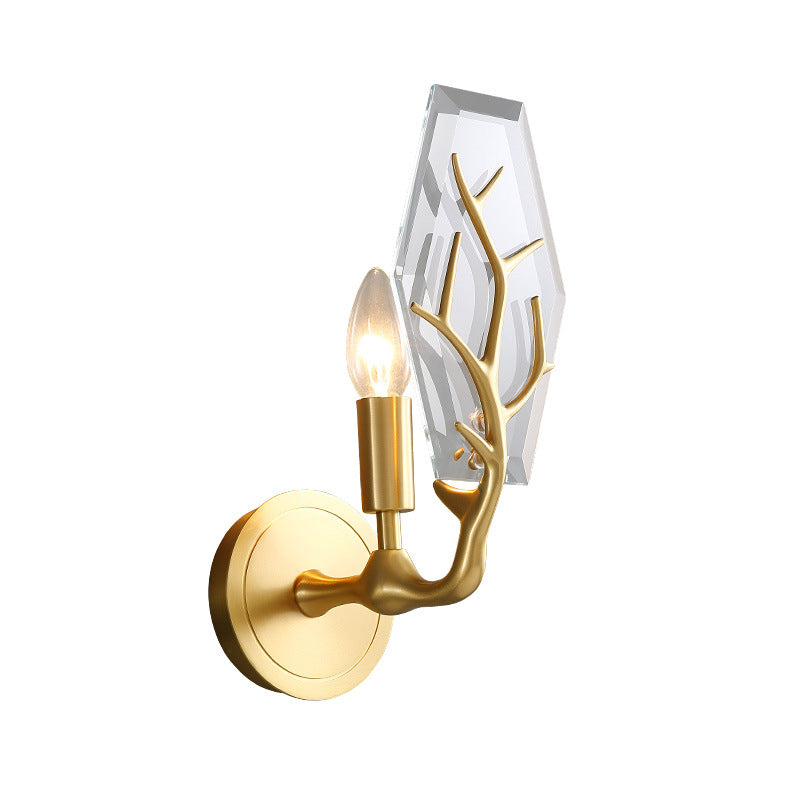 Artistieke zeshoekige vorm wandlamp kristal eenmalige woonkamer wandlamp in messing