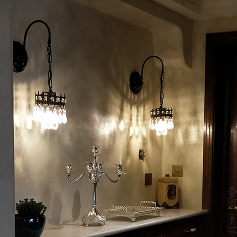 Éclairage mural en forme de couronne Modern Metallic Single-bulb Living Murn Lighting Murning with Crystal Drop