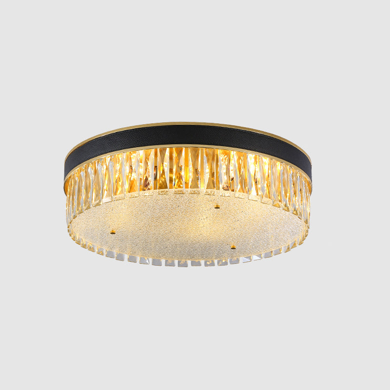 Tambour en forme de tambour Crystal Flush Mount Lighting Minimalist Black Flush Mount Fixture