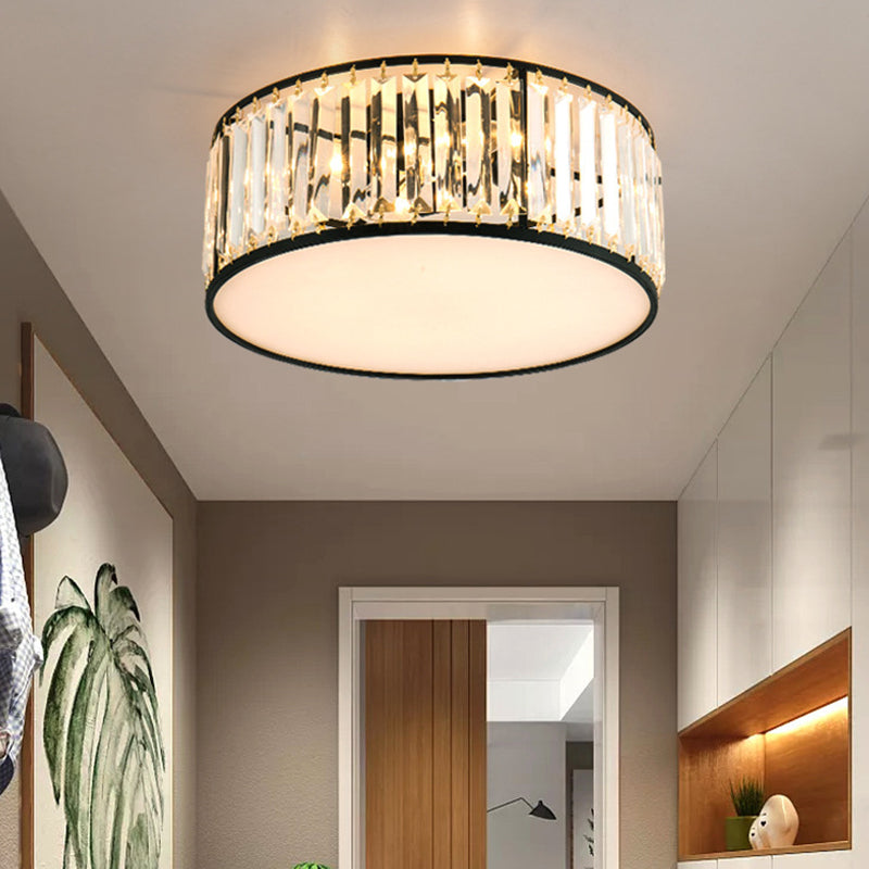 Round Shaped Living Room Flush Mount Faceted Crystal Modern Flushmount Ceiling Light