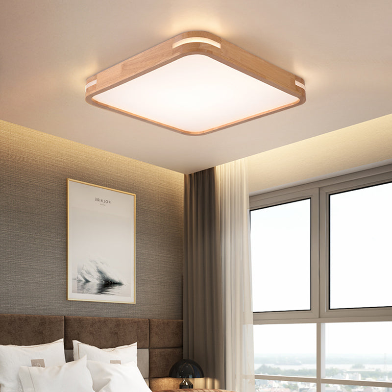 Plafonnier carré moderniste en bois beige, lampe LED à encastrer en blanc/lumière chaude/naturelle, 12"/16"/19,5"/23,5" de large