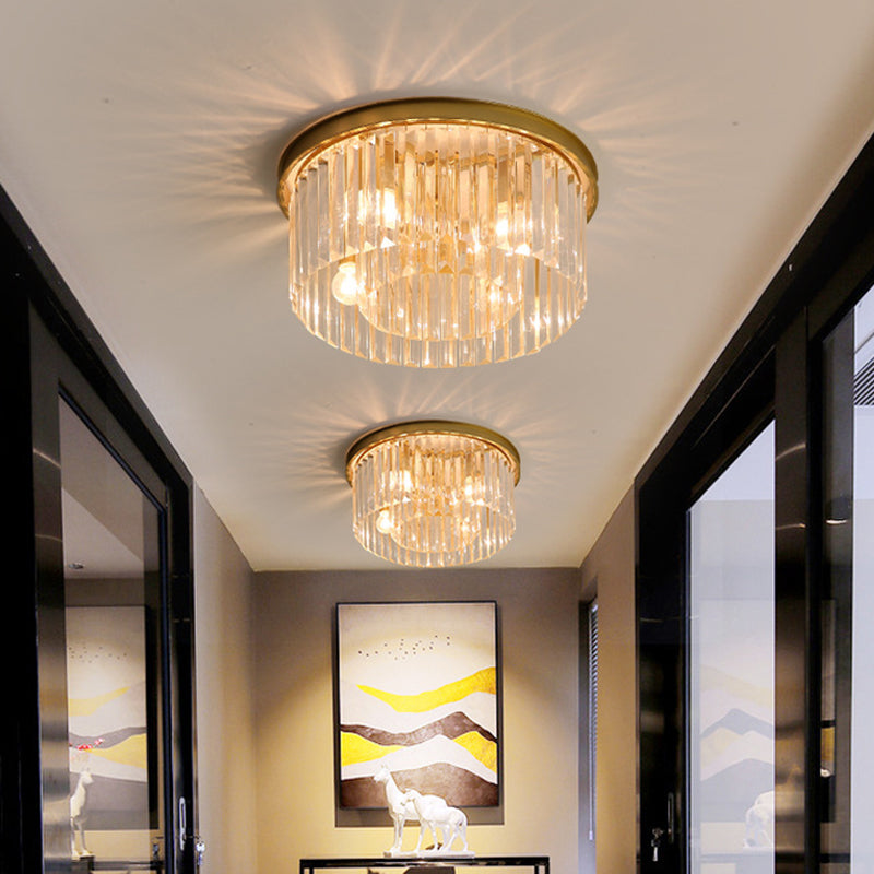 Round Shaped Living Room Flush Mount Prismatic Crystal Modern Flushmount Ceiling Light