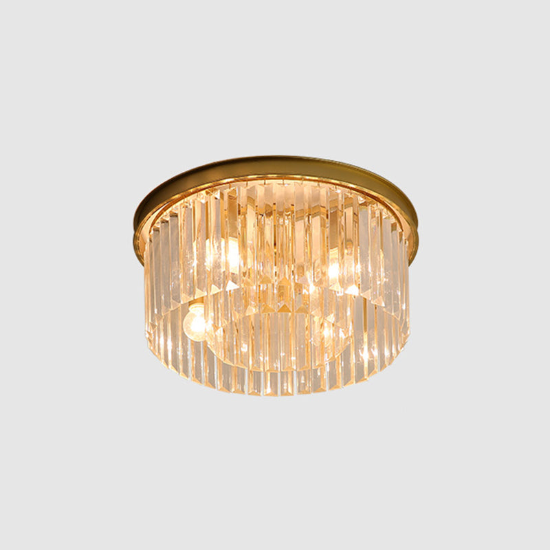 Round Shaped Living Room Flush Mount Prismatic Crystal Modern Flushmount Ceiling Light