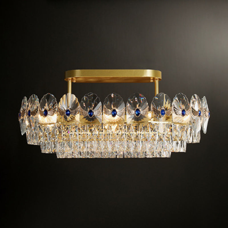 Tiered Semi Flush Light Artistic Beveled Crystal Living Room Flush Ceiling Light Fixture in Gold