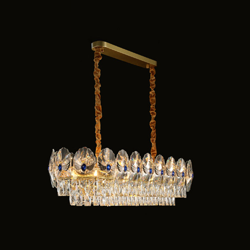 Tiered Semi Flush Light Artistic Beveled Crystal Living Room Flush Ceiling Light Fixture in Gold