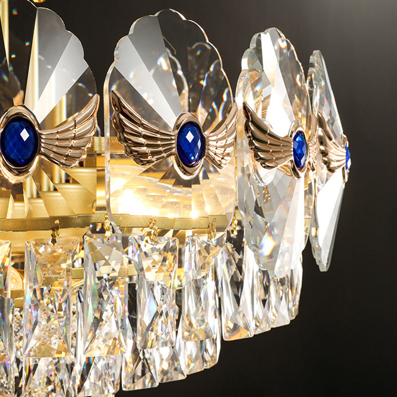 Tiered Semi Flush Light Artistic Beveled Crystal Living Room Flush Ceiling Light Fixture in Gold