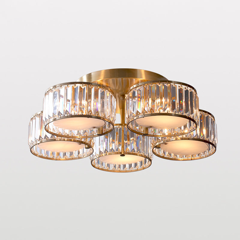 Tri-Prism Crystal Round Flush Mount Lighting Minimalist Gold Semi Flush Ceiling Light