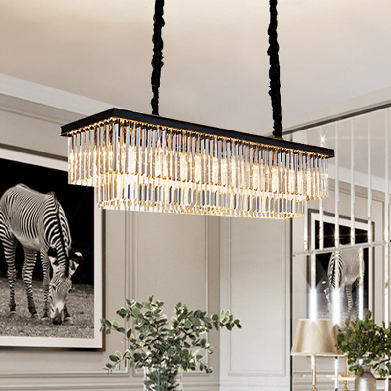 2-Tier Rectangle Living Room Pendant Light Tri-Prism Crystal Artistic Hanging Island Light