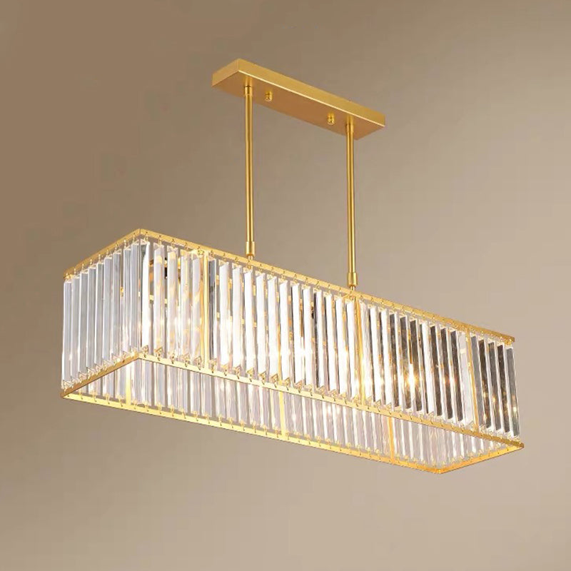 Minimalism Rectangular Island Pendant Light Clear Crystal 4 Heads Living Room Ceiling Light