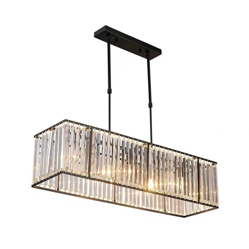 Minimalism Rectangular Island Pendant Light Clear Crystal 4 Heads Living Room Ceiling Light