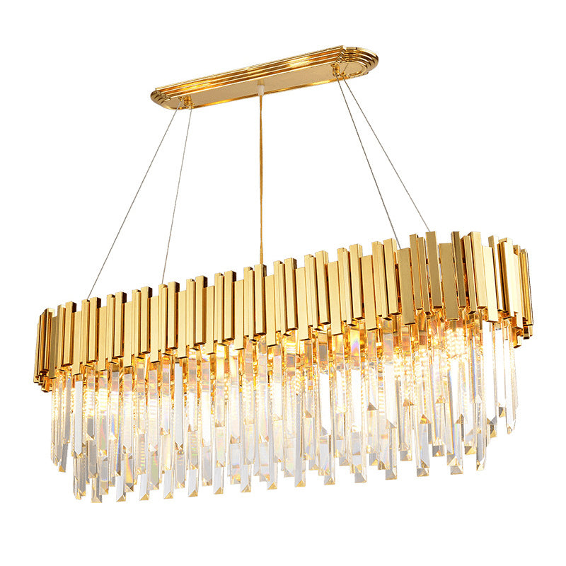 Geometrical Suspension Light Modern Crystal Prism 12 Heads Living Room Island Chandelier Light in Gold