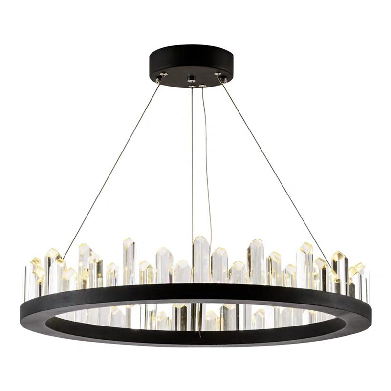 Ring Living Room LED Ceiling Lighting Metallic Postmodern Chandelier Light with Decorative Crystal in Black