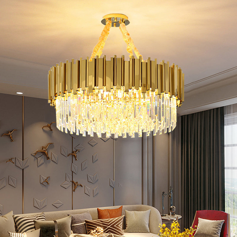 Lampaggio di tamburo post-moderno a sospensione Light Tri-Prism Crystal Living Room Appeding Light in oro