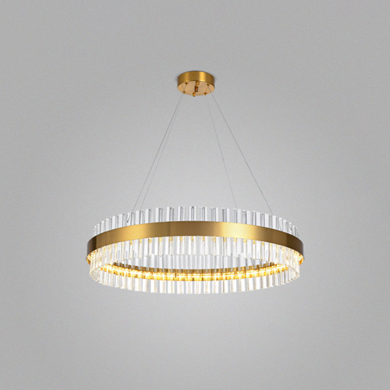 Ring Shaped Chandelier Light Simplicity Clear Crystal Living Room LED Pendant Light Fixture in Gold