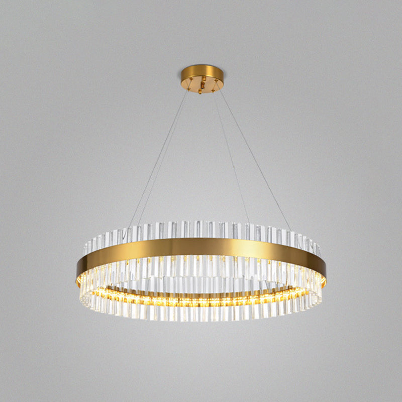 Ring Shaped Chandelier Light Simplicity Clear Crystal Living Room LED Pendant Light Fixture in Gold