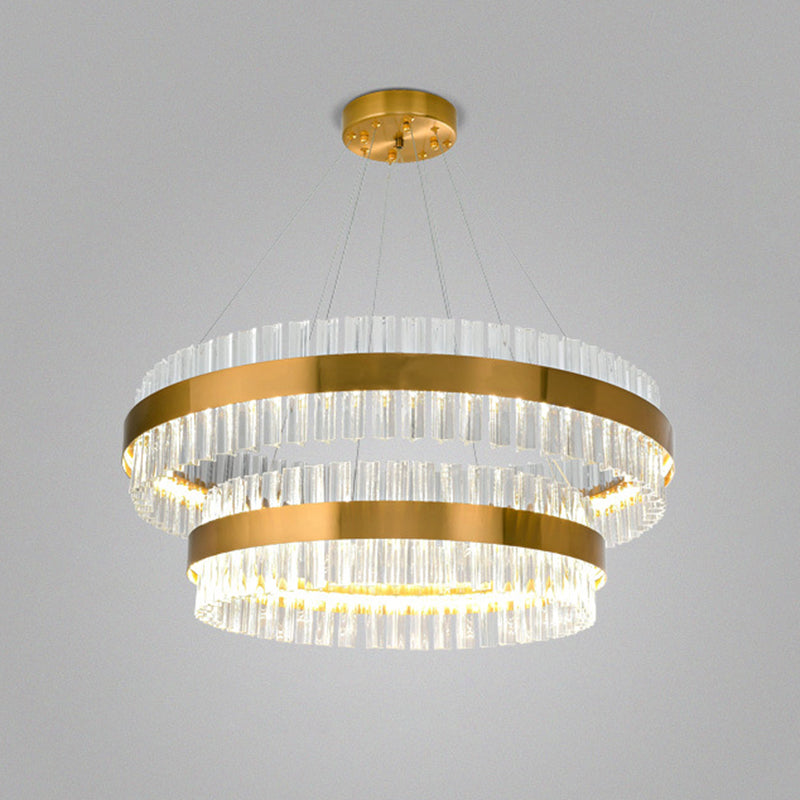 Ring Shaped Chandelier Light Simplicity Clear Crystal Living Room LED Pendant Light Fixture in Gold