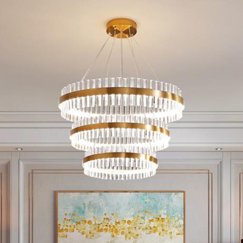 Ring Shaped Chandelier Light Simplicity Clear Crystal Living Room LED Pendant Light Fixture in Gold