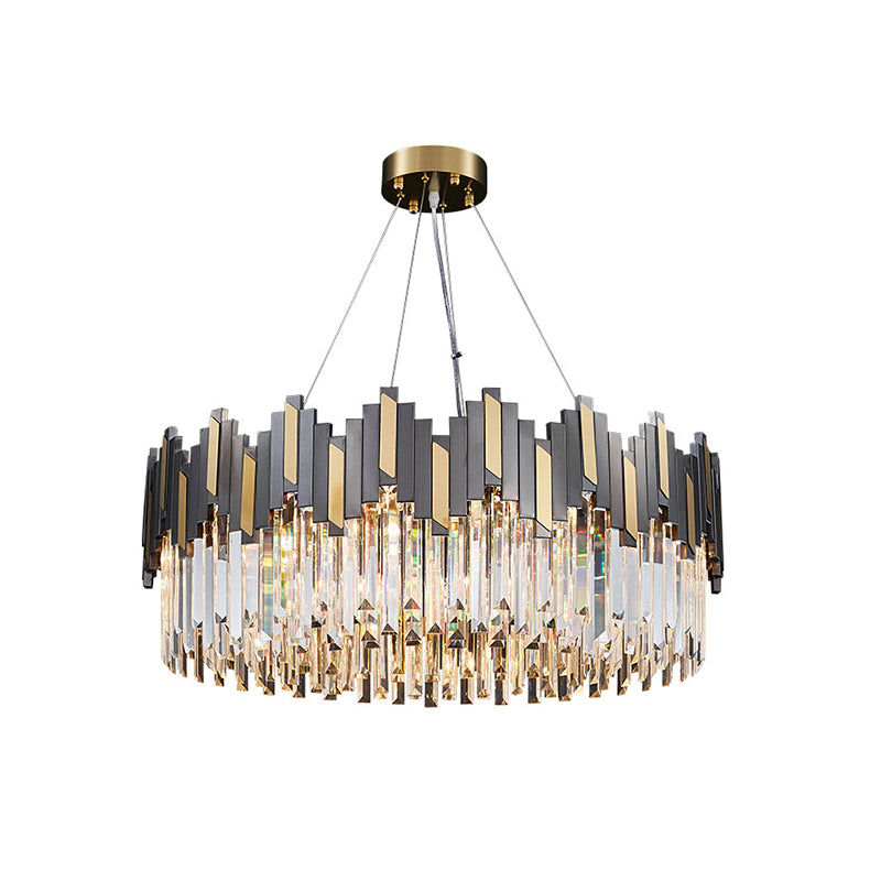 Ring Living Room Chandelier Light Clear Crystal Simplicity Pendant Light Fixture in Gold-Black