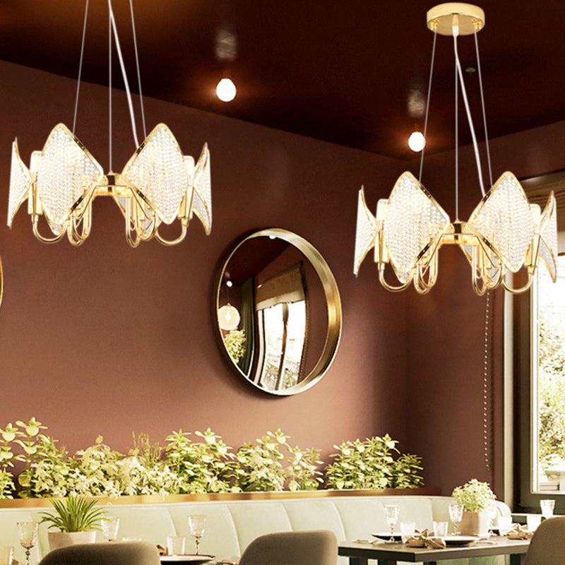 Accensione del soffitto a forma di anello Postmodern Metal Living Room Light Sequesture con tonalità di cristallo rombo