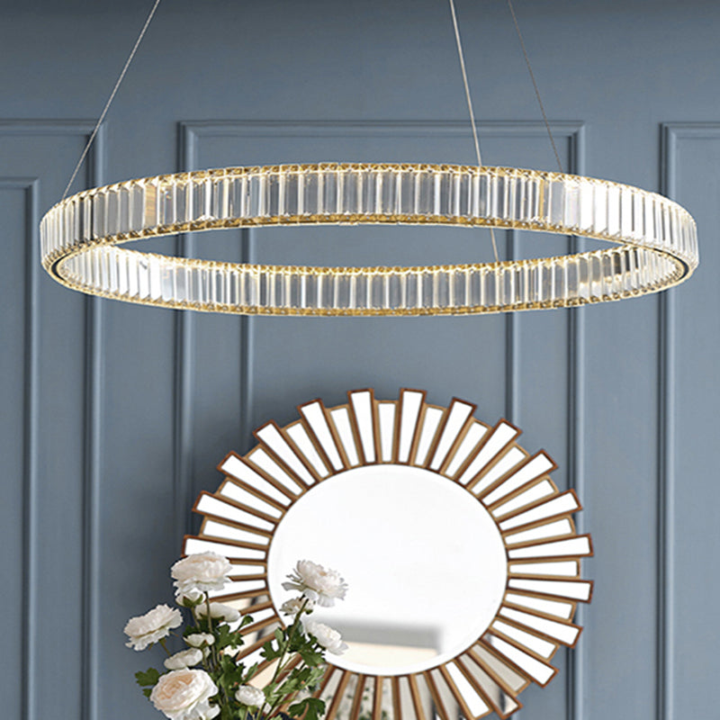 Clear Crystal Circle Chandelier Pendant Light Post-Modern LED Hanging Light for Living Room