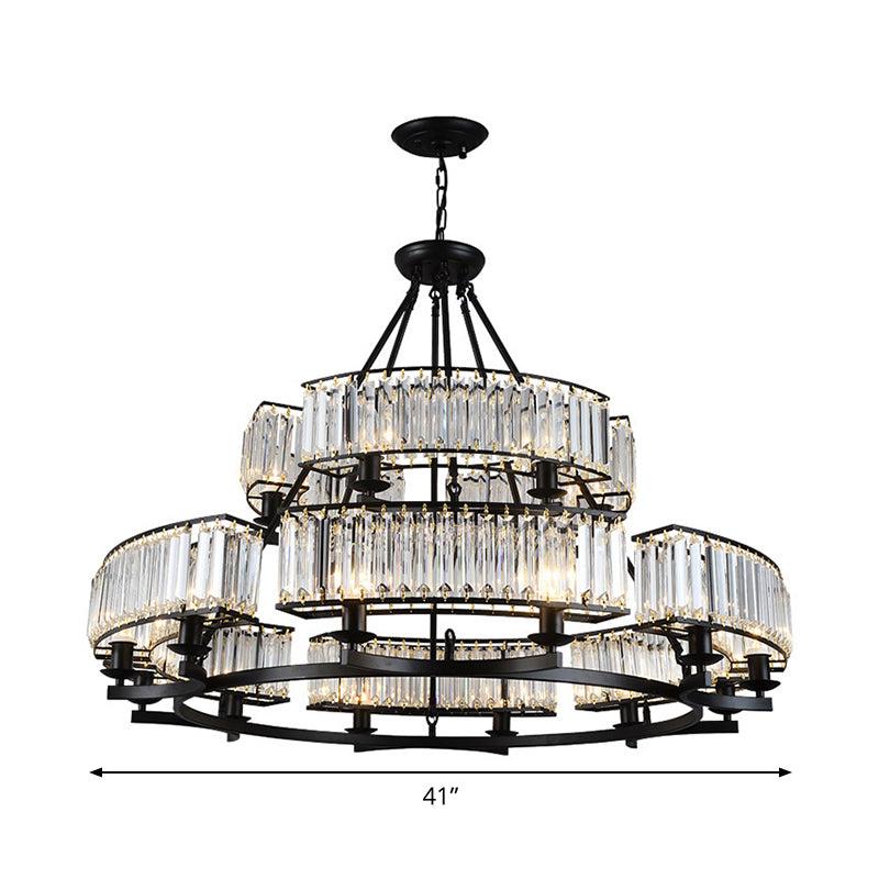 Artistic Ring Shaped Suspension Light Clear Crystal Living Room Chandelier Light in Black