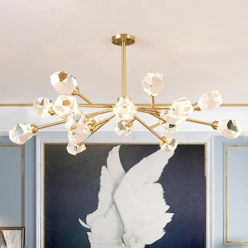Iluminación de la rama minimalista Iluminación de la sala de estar metálica Luz de colgante con sombra de cristal biselado en oro