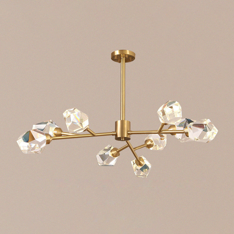 Iluminación de la rama minimalista Iluminación de la sala de estar metálica Luz de colgante con sombra de cristal biselado en oro