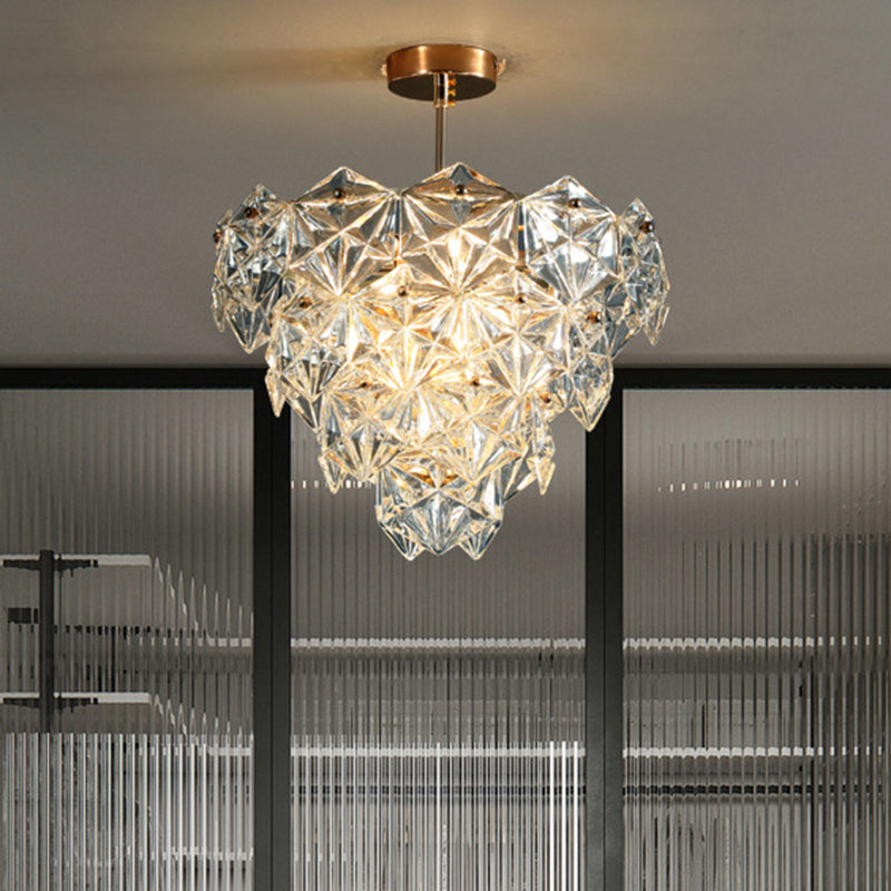 Cone Shaped Ceiling Lighting Postmodern Clear Crystal Living Room Chandelier Light Fixture in Gold