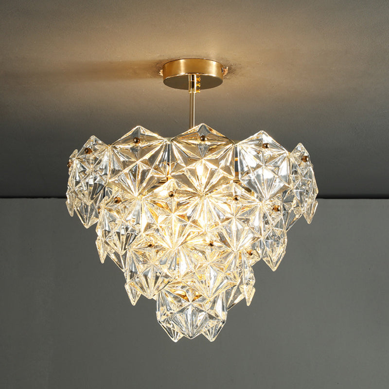 Cone Shaped Ceiling Lighting Postmodern Clear Crystal Living Room Chandelier Light Fixture in Gold