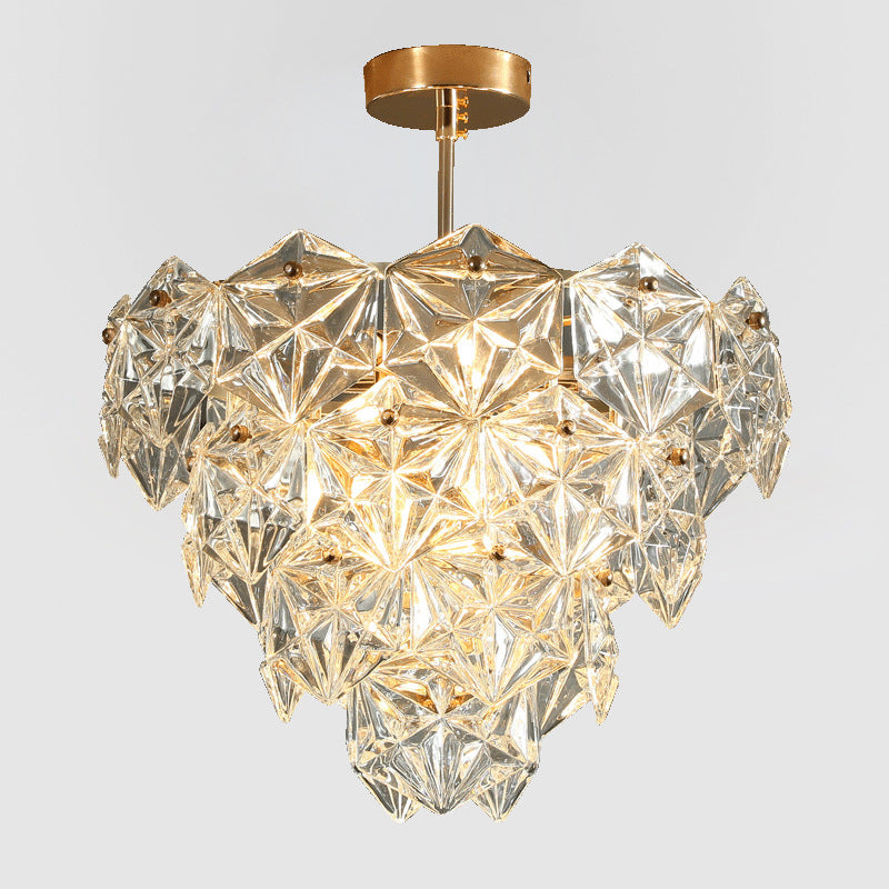 Cone Shaped Ceiling Lighting Postmodern Clear Crystal Living Room Chandelier Light Fixture in Gold