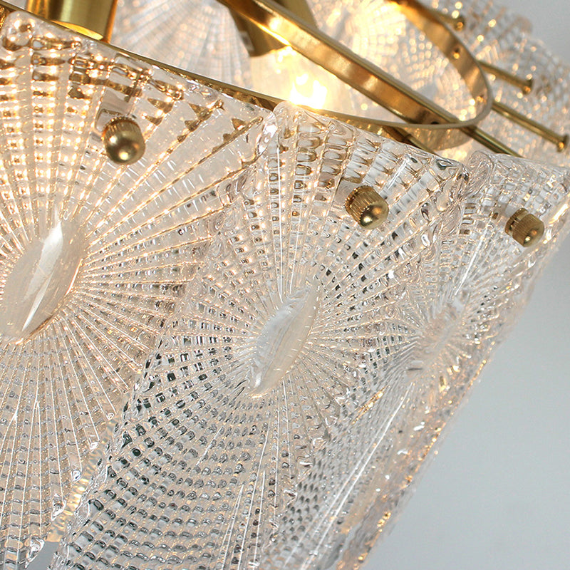 Sospensione oro Luce artistica artistica chiara in vetro intagliato lampadario per sala da pranzo