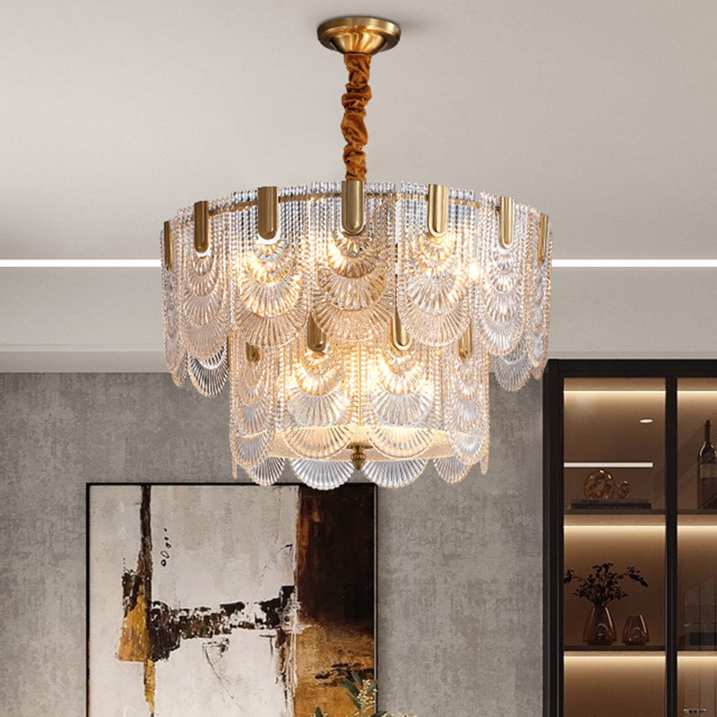Scalloped Chandelier Lighting Post-Postmodern Ripple Glass Gold Pendant Light for Living Room