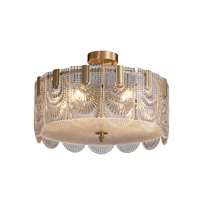 Scalloped Chandelier Lighting Post-Postmodern Ripple Glass Gold Pendant Light for Living Room