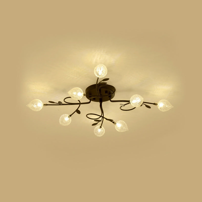 Branch Bubbled Glass Ceiling Lighting Contemporary 8/12/16/20 Lights Black/Gold Flush Mount Ceiling Fixture with Metal Arm