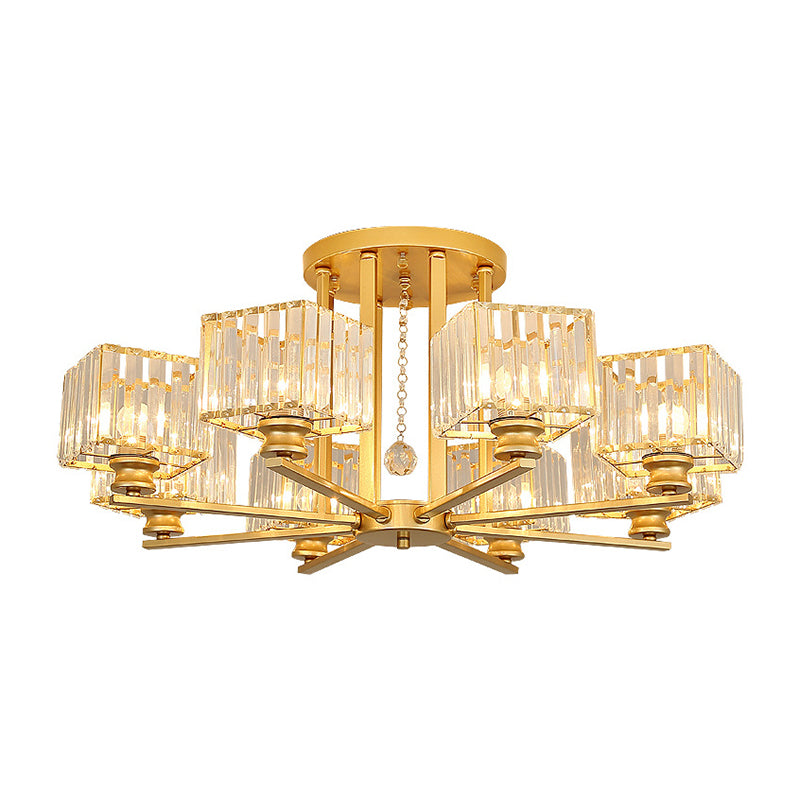 Artistic Radial Suspension Light Metallic Living Room Chandelier Light with K9 Crystal Block Shade