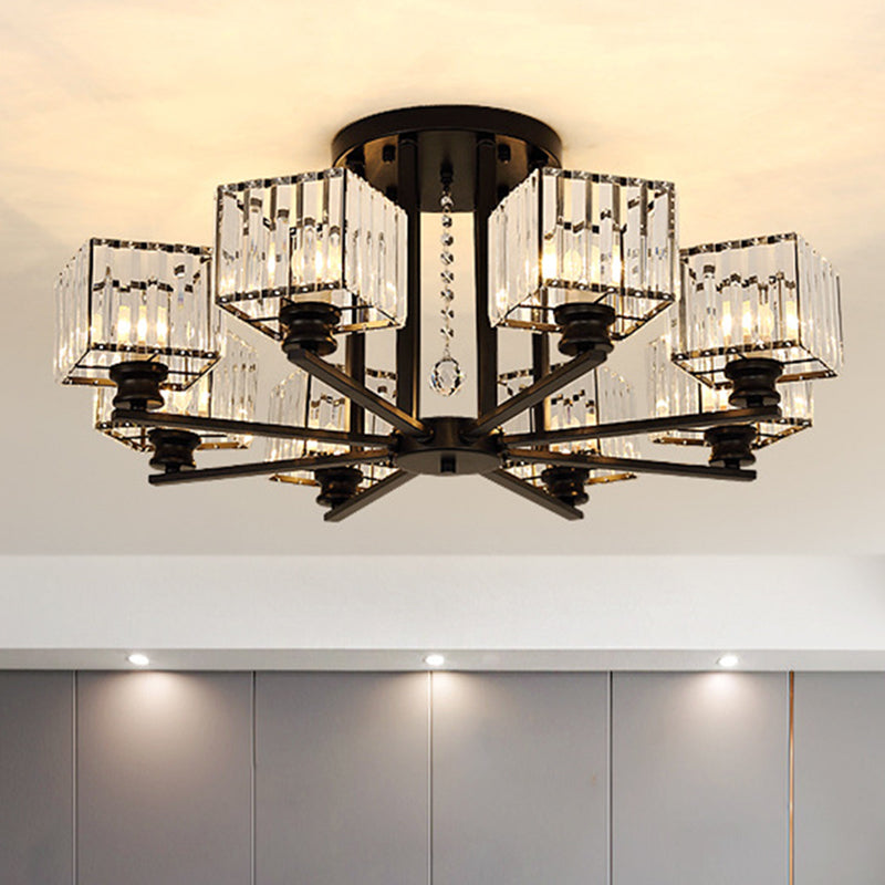 Artistic Radial Suspension Light Metallic Living Room Chandelier Light with K9 Crystal Block Shade