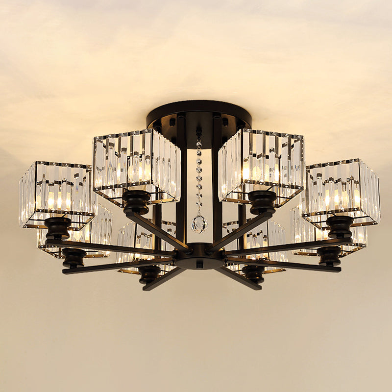 Artistic Radial Suspension Light Metallic Living Room Chandelier Light with K9 Crystal Block Shade
